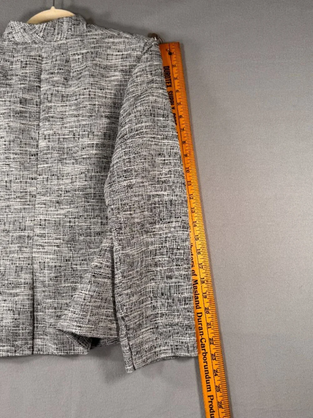 J Crew 365 Blazer W 14 Open Front Lined Blazer Preppy Black White Tweed Career